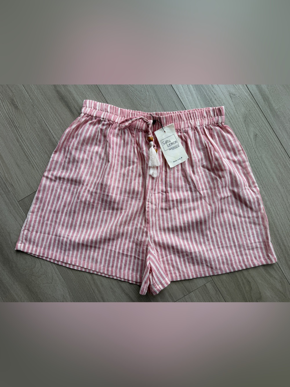 Coastal Linen Pink Striped Drawstring Women’s Shorts